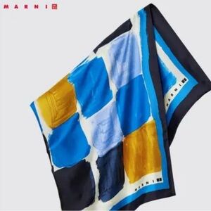 Marni Vibrant Blue and Gold Silk Scarf
Approx. 27”x27”